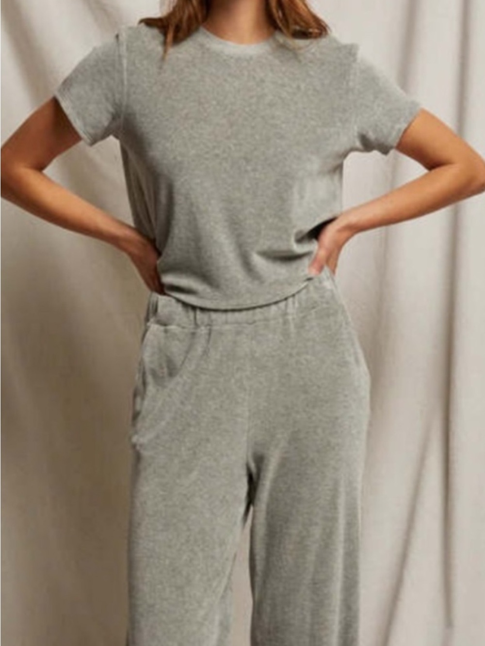 perfectwhitetee Velour Heather Grey Short-Sleeve Top